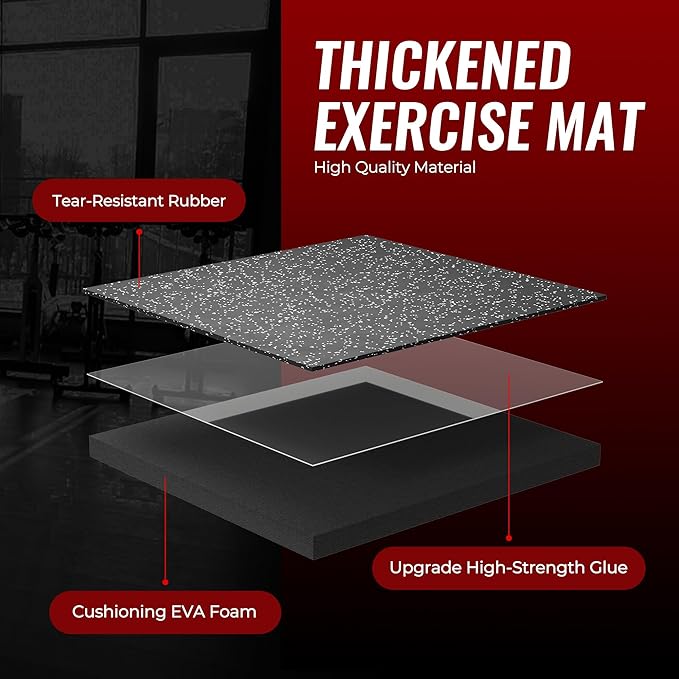 SUPERJARE 0.79'' Extra-Thick Exercise Equipment Mats, 36 Pcs 144 Sq Ft Rubber Top Floor Tiles with High Density EVA Foam, Interlocking Gym Flooring for Home Gym, Workout Mat, Black/Grey