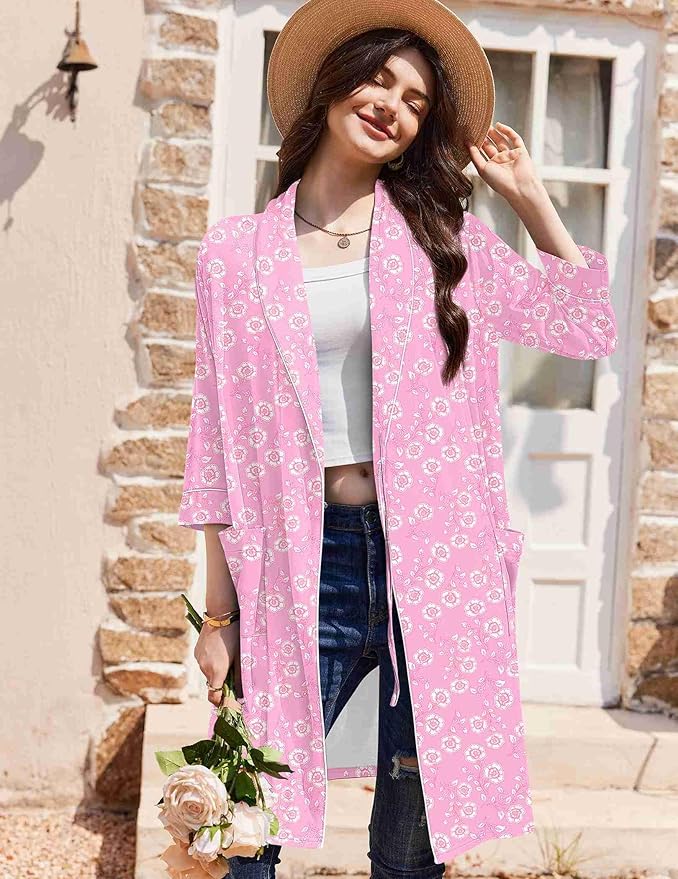 Ekouaer Women Robes Shawl Collar Bathrobe Short Kimono Robe Soft Knit Bathrobes Ladies Sleepwear with Pockets S-XXL