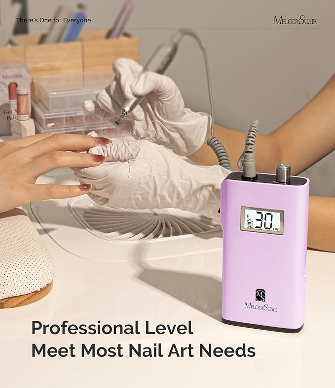 MelodySusie Professional Nail Drill, 30000 RPM Rechargeable Electric E File, SC320H Acrylic Gel Grinder Tools,Portable Nail Drill with 6 Bits Efile for Gel Nails Removing Manicure Pedicure Salon