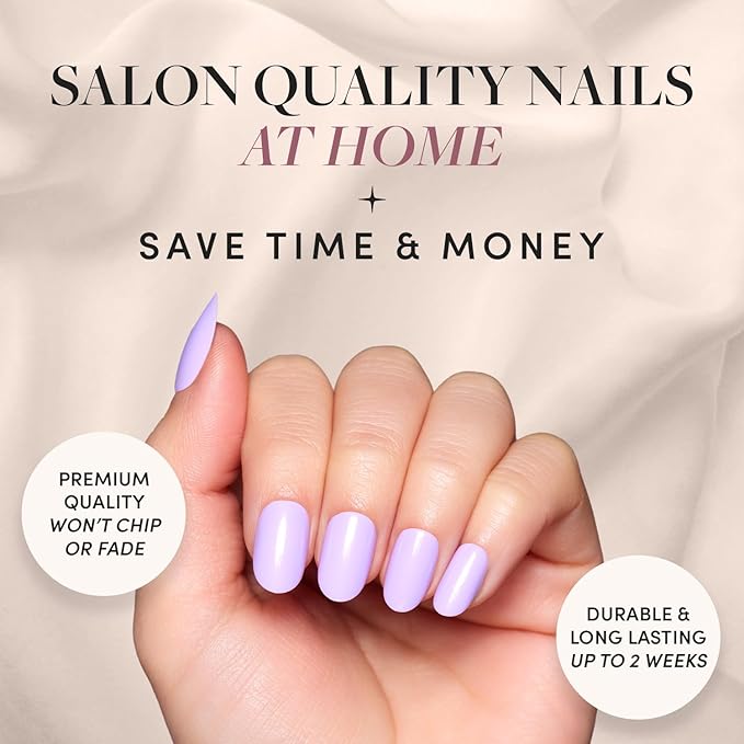 Glamnetic Press On Nails - Lilac | Solid Opaque Light Pastel Purple Round Nails, Salon Quality | 12 Sizes - 30 Nail Kit