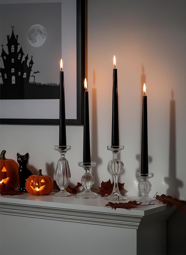 6 PK 10" Classic Taper Candles, Black, 7-8 Hours Long Burning, Unscented Tall Candlesticks