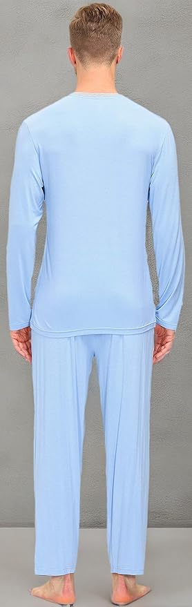 JINSHI Men's Pajama Sets Sleepwear Nightwear Lightweight Quick Dry Soft 2 Piece Long Sleeve Mens Loungewear Sets with Pocket