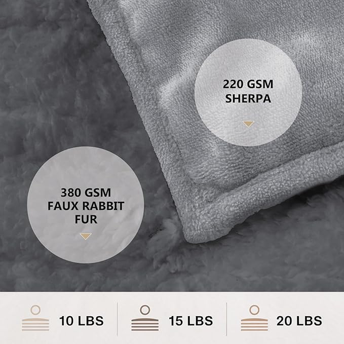 Homemate Heated Weighted Blanket for Adults - 50"x60" 12lbs Electric Throw Fast Heating Heavy Blanket 1/2/4/6/8 Hour Auto Off 10 Heat Levels Over-Heat Protection Comfortable Flannel Sherpa