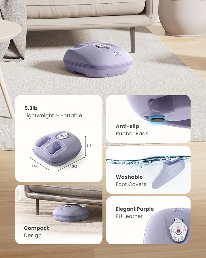 RENPHO Foot Massager Machine with Heat [2025 Upgraded], Shiatsu Foot Massager for Plantar Fasciitis, Birthday Gifts for Women, Wireless Control, Best Gifts for Women/Mom/Wife, PU