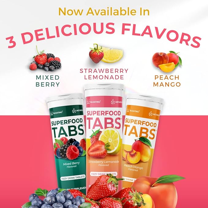 Superfood Tabs Superfoods Company Detox Cleanse Drink - Supplement for Women & Men - Support Healthy Weight, Digestive Health, Cravings & Bloating Relief - Strawberry Lemonade Flavor [30 Tablets]