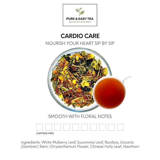 Pure And Easy Tea, Cardio Care, Heart Health & Blood Pressure Support, Herbal Wellness Tea, Caffeine-Free, 100% Natural Loose Leaf Blend, 100g/3.54oz