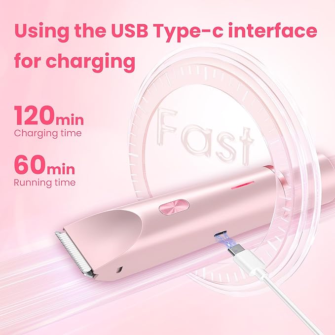 Bikini Trimmer for Women-2 in 1 Dual Head Electric Razors,IPX7 Waterproof Bikini Electric Shaver,Dry & Wet Use Painless Bikini Shaver,Pubic Hair Trimmer for Private Area & Body Hair, Pink