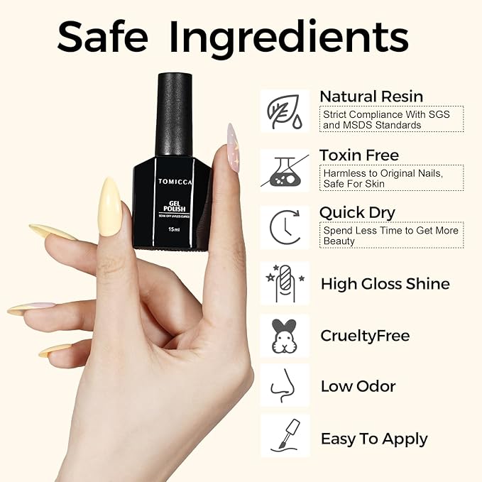 TOMICCA Yellow Gel Nail Polish15ml, Bright Yellow Nail Polish, Soak Off UV LED Macarons Gel Polish Colors, Pastel Nail Art Manicure Salon DIY for Spring Summer
