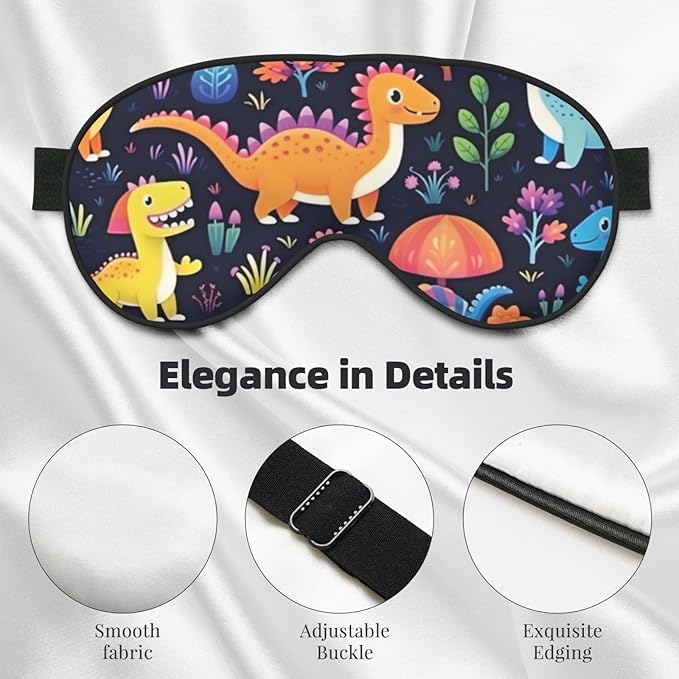 Sleep Eye Mask Cute Dinosaur Jungle Floral Sleep Mask for Women Men Comfortable Eye Mask with Adjustable Strap Soft Eye Cover Blindfold for Travel Yoga Nap Shift Work