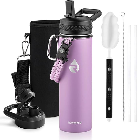 Insulated Water Bottle 20 oz, Triple Wall Vacuum Stainless Steel (Cold for 48 Hrs), Leak Proof & Non-BPA, Kids Water Bottle Jug for School with Straw Spout Lids, Lilac