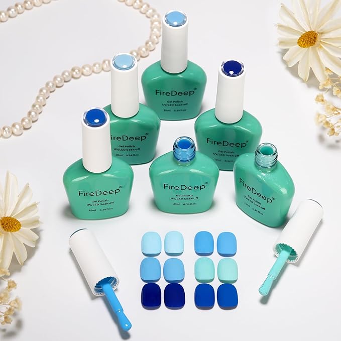 6 Colors Gel Nail Polish Kit Navy Deep Baby Blue Hema Free Long Lasting Summer Manicure Gift