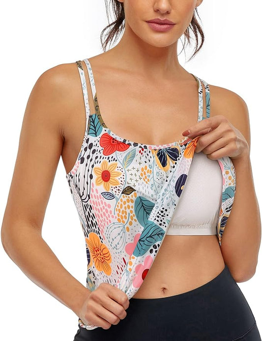 Hibelle Women's Workout Yoga Racerback Tank Tops with Built in Shelf Bra