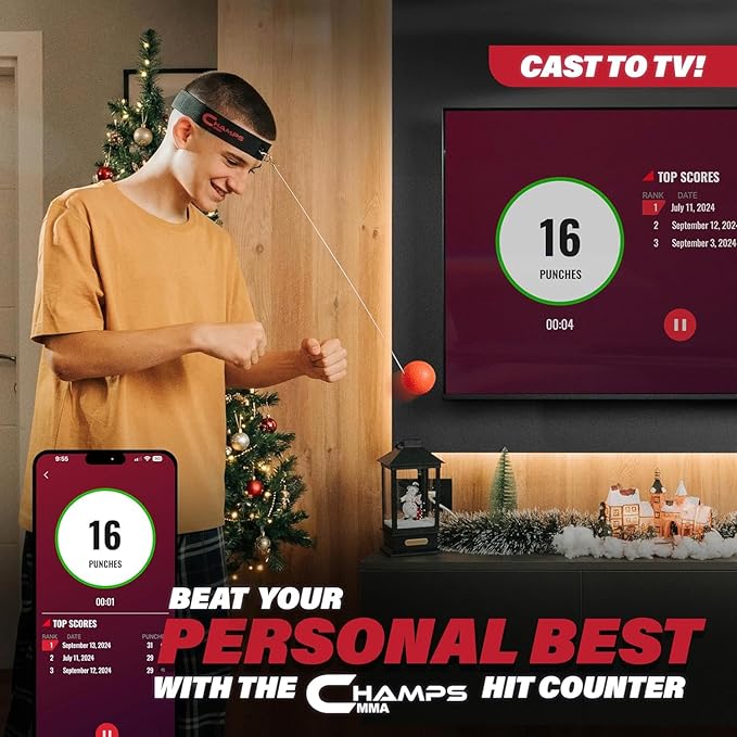 Champs MMA Boxing Reflex Ball Set with Punch Counter App | 4 Balls with Varying Weights, Headband & 4 Spare Strings to Improve Speed, Hand Eye Coordination Training | Boxing Equipment, MMA Gear Gift