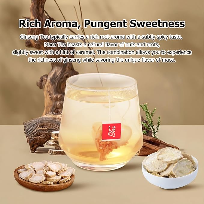 HANFANGLING Ginseng Maca Tea, Natural and Health, Caffeine-Free Herbal Tea,20 Tea Bags,2.82oz