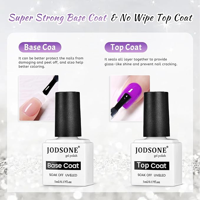 JODSONE 9 PCS Purple Jelly Colors Gel Set Base Coat Top Coat Elegant and Sweet Nail Art Gift DIY at Home
