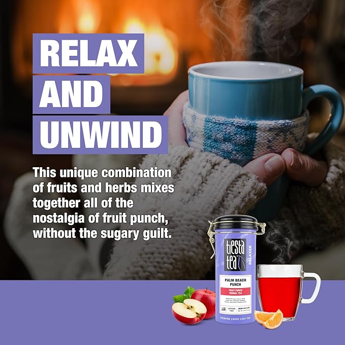 Tiesta Tea - Palm Beach Punch, Loose Leaf, Fruit Punch Herbal Tea, Caffeine-Free Tropical Blend with Apple, Carrots & Orange, Brew Hot or Iced, 4oz Refillable Tin, 50 Cups