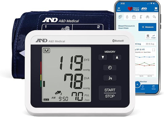 A&D Medical Voice-Guided Blood Pressure Monitor for Home Use with Bluetooth, UA-1040TBLE - Wide Range Cuff (8.6-16.5" / 22-42cm) Ideal for Visually Impaired - 3 Language Selections, Accessible