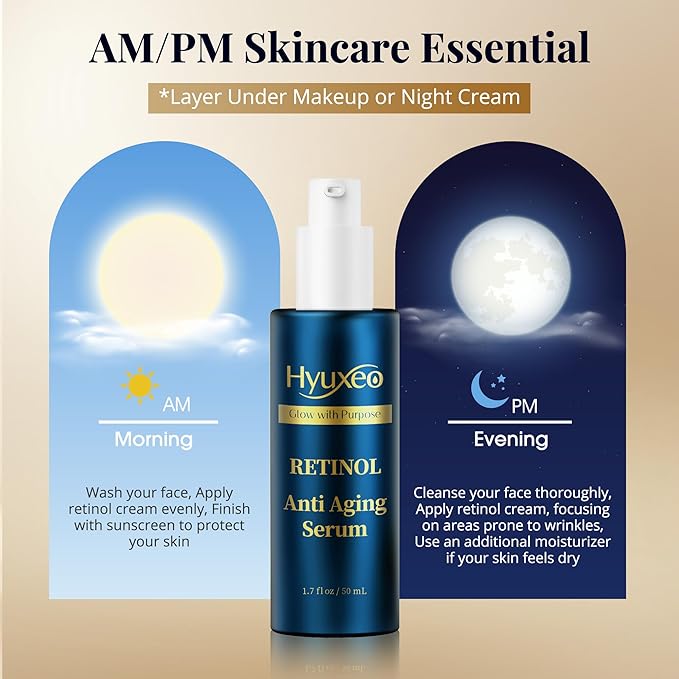 Anti Aging Serum, Retinol Serum for Face with Squalane and Hydrolyzed Collagen, Improve Fine Lines and Hydrate Skin, Wrinkle Retinol for Various Types of Skin Women/Men