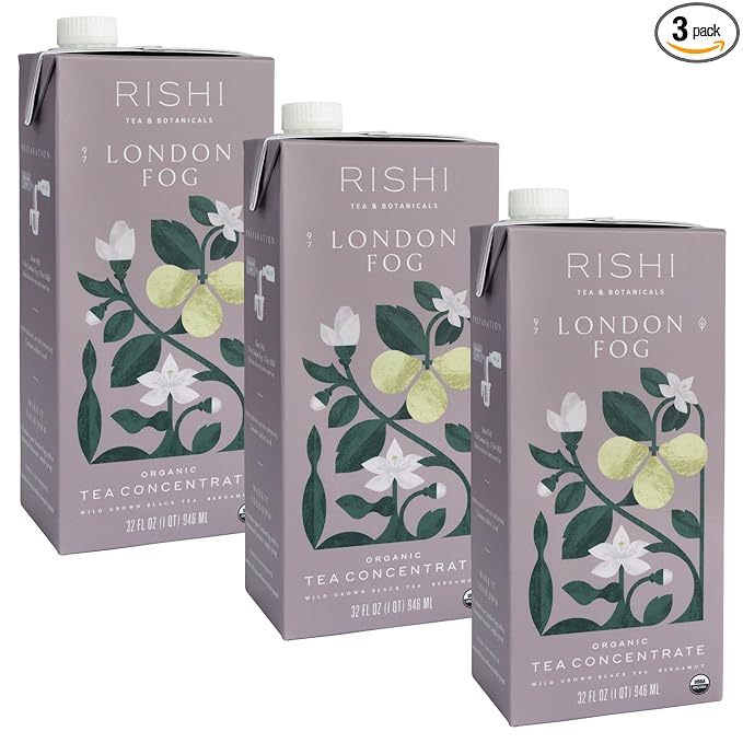 Rishi Tea London Fog Latte - Organic Black Tea Concentrate with Bergamot, Easy-to-Serve Hot or Iced Earl Grey Mix - 32 fl oz Carton, 8 Servings (Pack of 3)