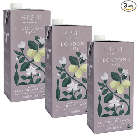 Rishi Tea London Fog Latte - Organic Black Tea Concentrate with Bergamot, Easy-to-Serve Hot or Iced Earl Grey Mix - 32 fl oz Carton, 8 Servings (Pack of 3)