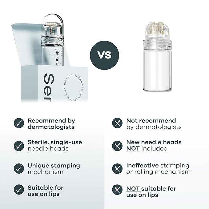 Seranova Micro Infusion System for Face & Neck 0.05mm Stamp with Hyaluronic Acid & Collagen Peptide Serum for Firmer Smoother-Looking Skin, Easy 5-Minute At-Home Skin Care Application - 2 Month Supply