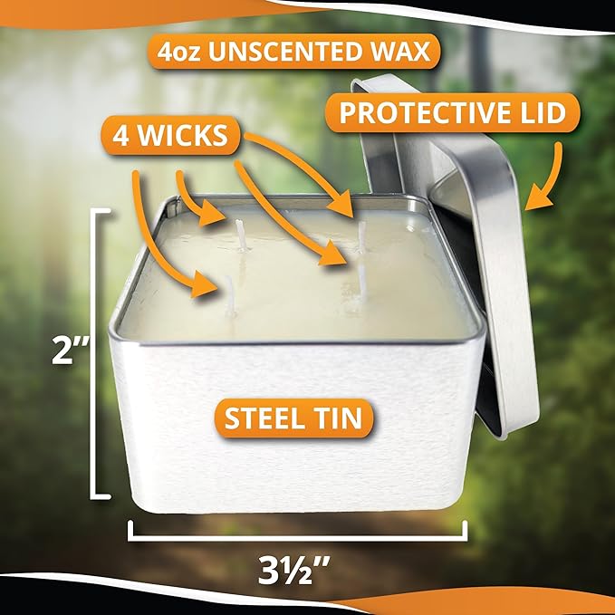 SE 4 Wicks Survival Candle in Tin Box, 48 Total Hours/12 Hours Per Wick Top Layer Soy Wax, Great Light Source Gear for Survival, Camping, Blackout & Peace of Mind