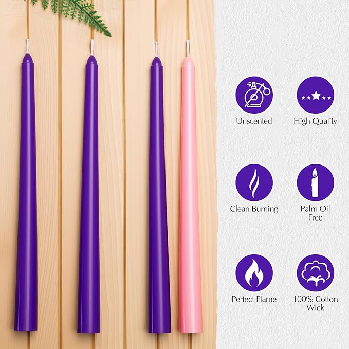 Hausware 36 Pack Taper Candles,27 Purple and 9 Pink,8 Hour Burn Time,Unscented Dripless and Smokeless,10 inch Elegant Premium Quality Dinner Candle for Home Décor,Wedding,Party Candlesticks