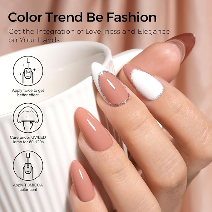 TOMICCA Gel Nail Polish, 15ML Nude Brown Gel Polish, Soak Off UV Cure Light Brown Gel Polish for Manicure Salon DIY Nail Art Design Decoration at Home Gift for Women