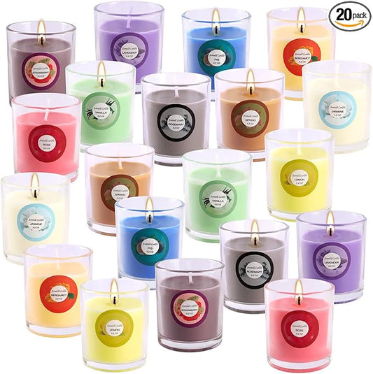 20 Pack Strong Scented Candles Gift Set with 10 Fragrances for Home and Women, Aromatherapy Soy Wax Glass Jar Candle