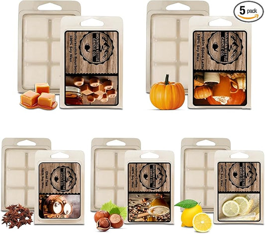 Wax Melts (Pack of 5) | Hand-Poured Soy Wax | Long Lasting Scent for Warmers | Made with Natural Oils | Hazelnut Coffee, Iced Lemon, Pumpkin Spice, Butterscotch, Chai Tea