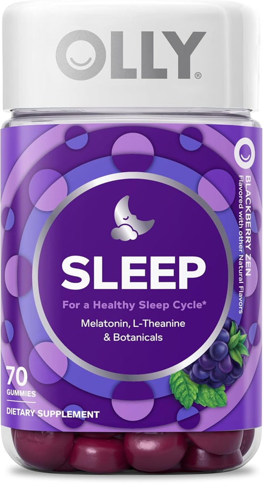 OLLY Sleep Gummy, 3 mg Melatonin, L-Theanine, Chamomile, Lemon Balm, Sleep Aid, Blackberry - 70 Count