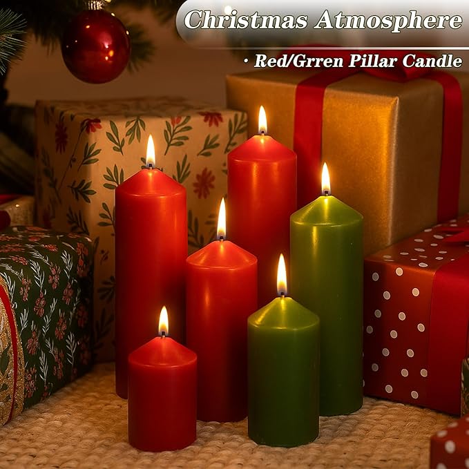 18 Pcs Red Pillar Candles Bulk Set，Hurricane Candles，3 Different Lengths (6 Each)，Dripless Unscented Smokeless，Gives You a Better Atmosphere When Organizing Wedding or Event Party.