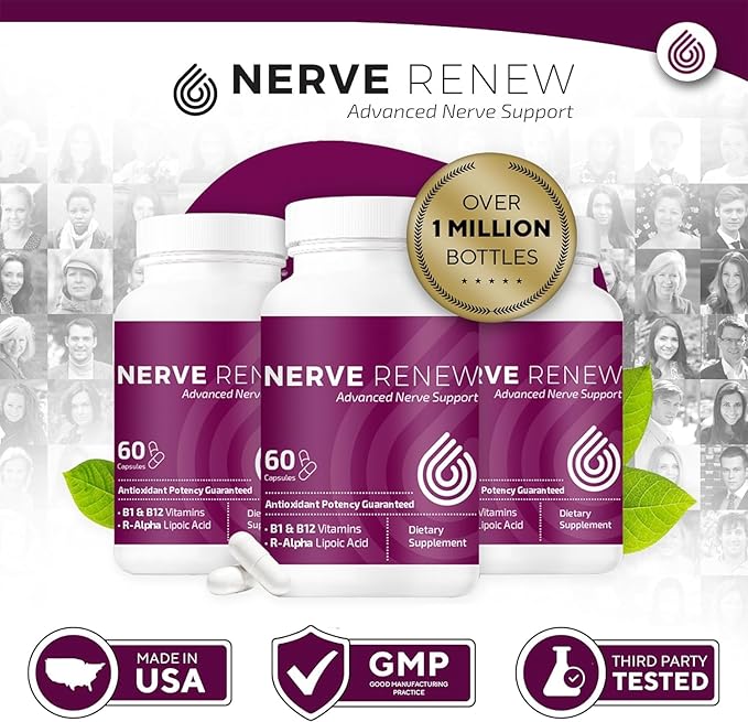 NERVE RENEW Advanced Nerve Support - 300mg Stabilized R-Alpha Lipoic Acid, Vitamin B Complex, Benfotiamine, Herbs for Fast-Acting Support