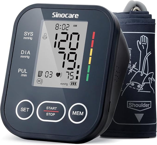 Sinocare Blood Pressure Monitor, Upper Arm Blood Pressure Monitors for Home Use, Adjustable Arm Cuff 8.6"-16.5", One-Button Operation, Dual User, Accurate & Practical