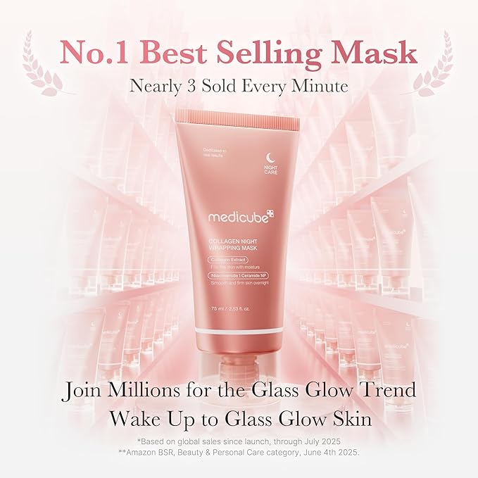 medicube Korean Viral Duo for Glass Glow Skin: Zero Pore Pads 2.0 and Collagen Overnight Wrapping Peel Off Facial Mask Pack and Jelly Brush