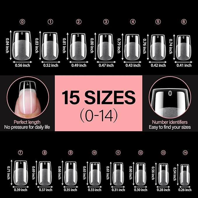 AILLSA Medium Square Fake Nail Tips 240Pcs Square Press on Nails Pre-Shaped Gelly Nail Tips, Half Matte Full Cover Clear Acrylic Gel Kit for Nail Extension Salon DIY at Home 8 Sizes False Tips