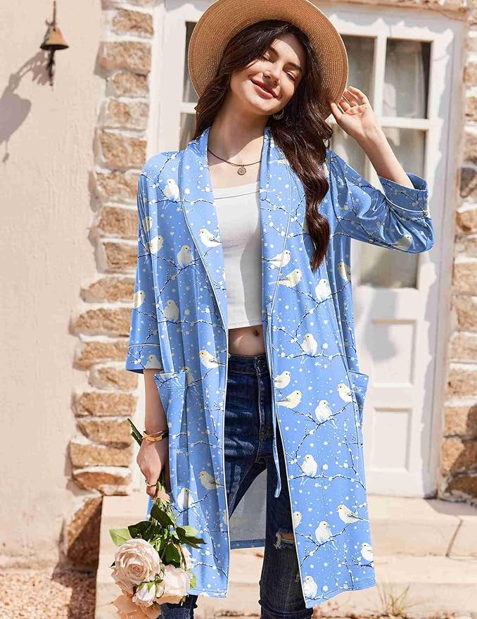 Ekouaer Women Robes Shawl Collar Bathrobe Short Kimono Robe Soft Knit Bathrobes Ladies Sleepwear with Pockets S-XXL