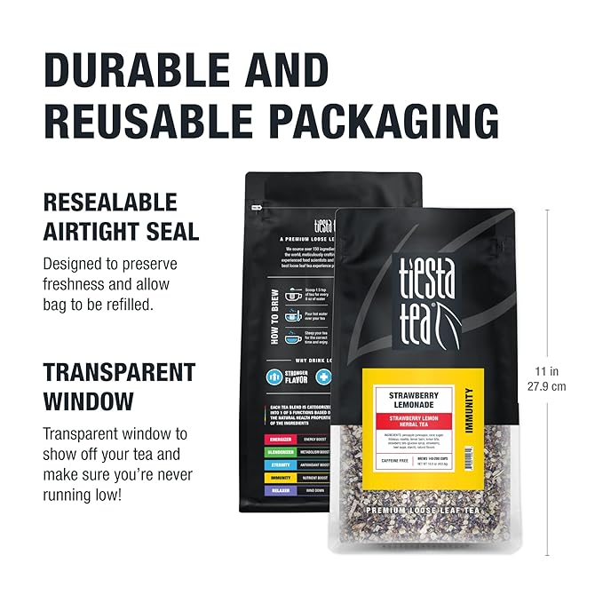 Tiesta Tea - Strawberry Lemonade, Loose Leaf, Strawberry Lemon Herbal Tea, Premium Non-Caffeinated Fruit Blend, Make Hot or Iced & Brews Up to 200 Cups, 16 Ounce Resealable Bulk Pouch