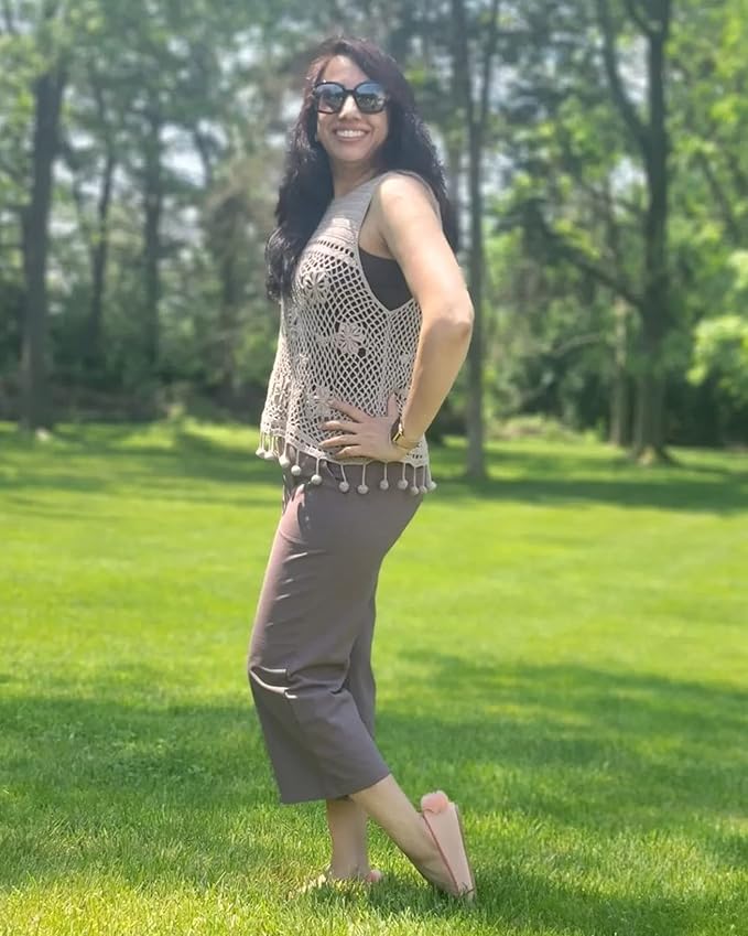 Promover Capri Pants for Women Wide Leg Yoga Cropped Pants with Pockets Loose Casual Summer Pants