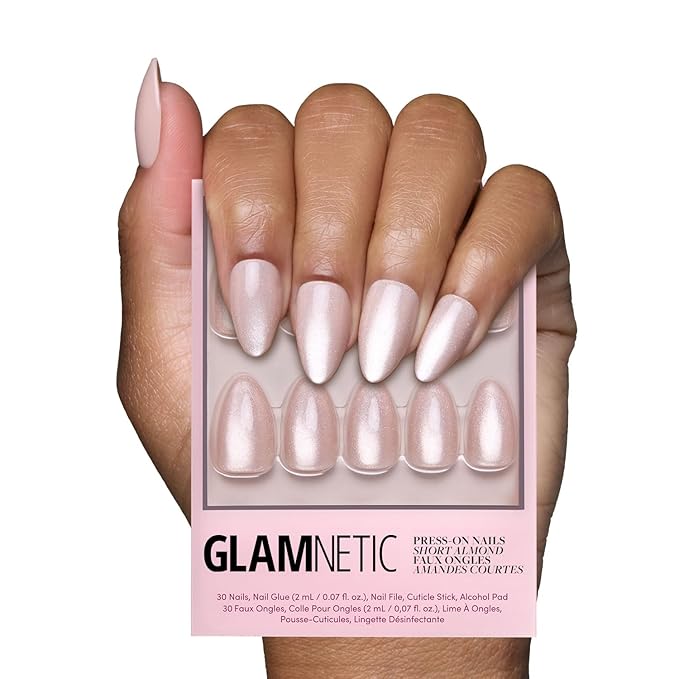 Glamnetic Press On Nails - The Vow | Short Almond Fake Nails, Nude with a Glossy, Velvet Finish, Salon Quality | 15 Sizes - 30 Nail Kit with Glue