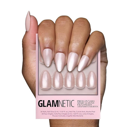 Glamnetic Press On Nails - The Vow | Short Almond Fake Nails, Nude with a Glossy, Velvet Finish, Salon Quality | 15 Sizes - 30 Nail Kit with Glue