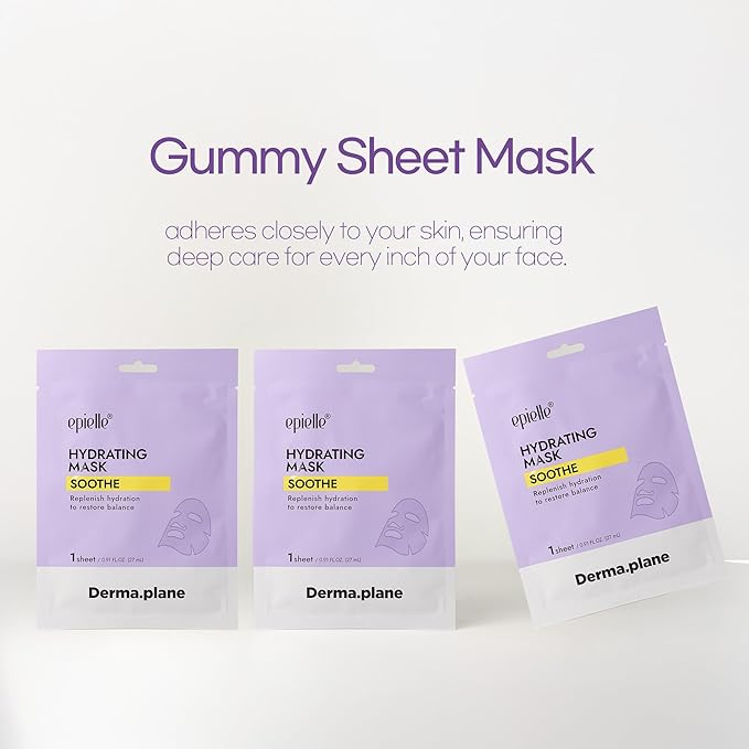 Epielle Hydrating Sheet Mask 6 Pack, Soothing & Restoring Face Mask with Cica, Heartleaf Extract & Witch Hazel Water, Target Dry & Sensitive Skin, Korean Skin Care