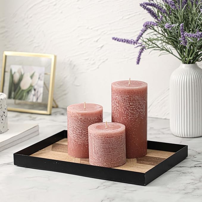 3x6 Inch Brown Pillar Candles Set of 3 - Unscented Candles, Long Clean Burning, Large Big Candles, Smokeless Dripless Pillar Candles for Dinner Table, Wedding, Home, Bathroom, Rustic Decor