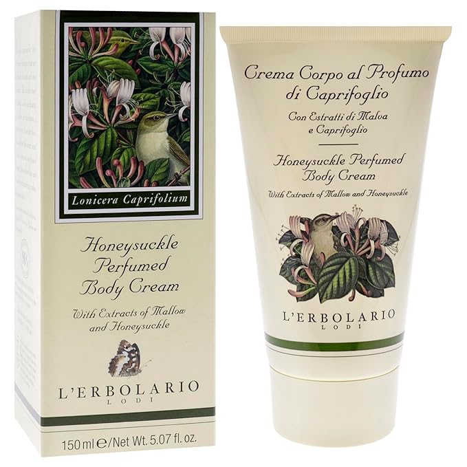 LErbolario Perfumed Body Cream, Honeysuckle, 5.7 oz - Body Lotion - With Extracts of Jojoba Oil - Floral Citrus Scent - Moisturizing - Cruelty-Free