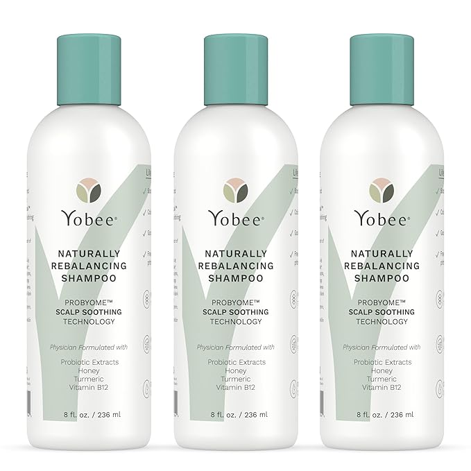Yobee Naturally Rebalancing Shampoo | Dry, Flaky & Itchy Scalp Care with Para Probiotics, Organic Honey & Turmeric, Vitamin B12 & Oat Extracts | Dandruff & Psoriasis Relief (3 Bottles)