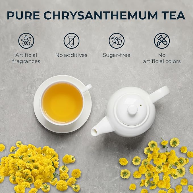 INJOY YOUR VITALGRI:N Vietnamese Chrysanthemum Tea - 55 Count (+5 Tea Bags) Bamboo Tong Included - 4.23 oz, Re-Steep Chrysanthemum Floral Scent Herbal Tea for Detox, Sleep, Relax Support, Daisy
