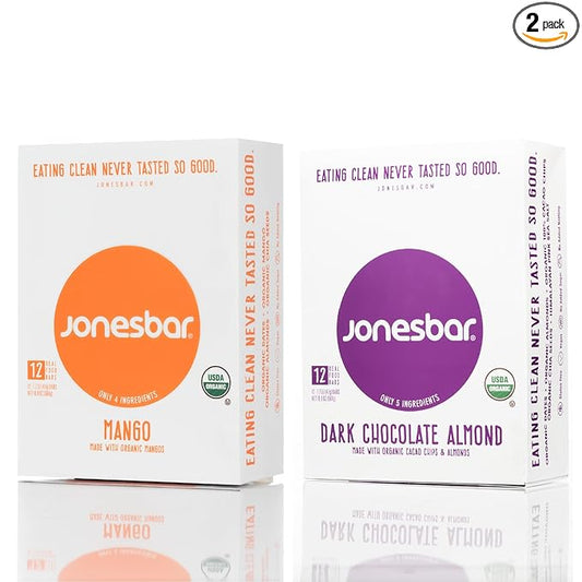 JONESBAR (Almond Lovers, 24 Bars (2 Boxes)) USDA Organic Fruit & Nut Bar, Non-GMO, Kosher, Vegan, Gluten Free, Simple Snack Bar