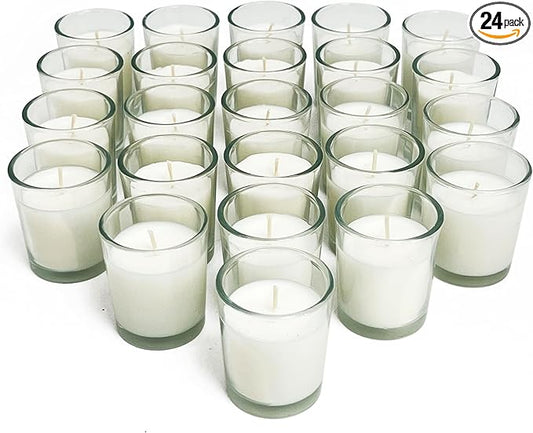 Simply Soson Vanilla Scented Votive Candles, Bulk Set of 24 White Scented Candle, Candles in Glass, 10 Hours Burn Ideal for Holiday, Fall, Autumn, Christmas, Xmas Candle Gifts for Women and Men