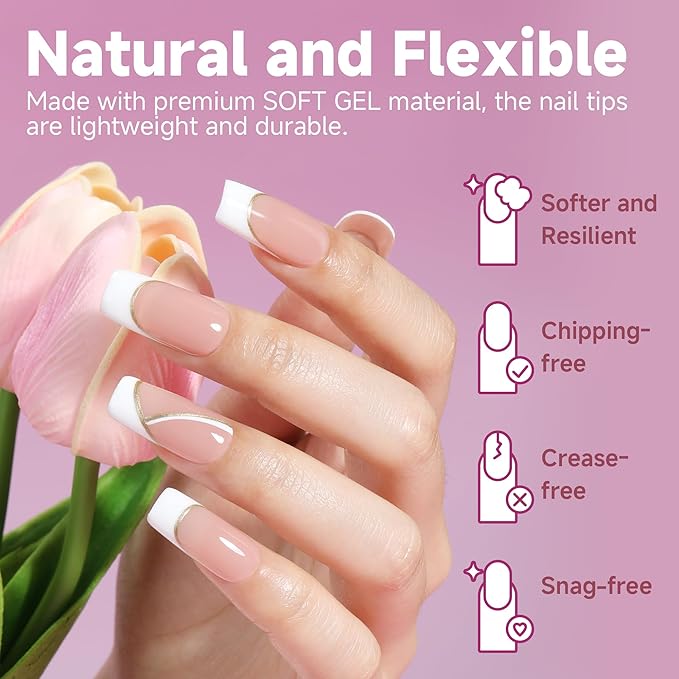 UNA GELLA Nail Tips Square Fake Gel Nails 120pcs Pre-buff Matte Square Full Cover False Nail Tips Clear Acrylic Nails No C Curve S quare Tips for Press on Nail Extensions Home DIY Salon 12 Sizes