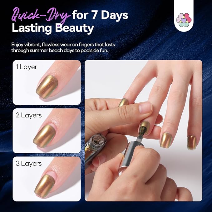 SAVILAND Chameleon Nail Polish Set: 12-Free Holographic Nail Polish Quick Dry 6 Colors Ultra Chrome Color Shifting Fingernail Polish Set Metallic Galaxy Nail Art DIY Christmas Gift For Women